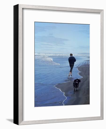 Presidential Candidate Bobby Kennedy and His Dog, Freckles, Running on an Oregon Beach-Bill Eppridge-Framed Photographic Print