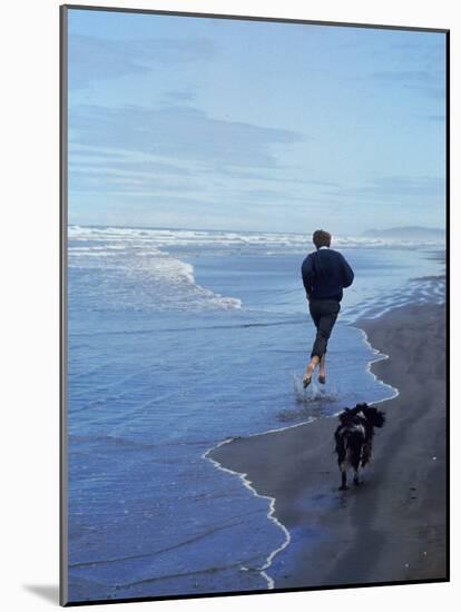 Presidential Candidate Bobby Kennedy and His Dog, Freckles, Running on an Oregon Beach-Bill Eppridge-Mounted Photographic Print