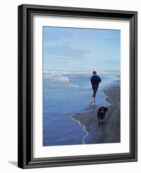 Presidential Candidate Bobby Kennedy and His Dog, Freckles, Running on an Oregon Beach-Bill Eppridge-Framed Photographic Print