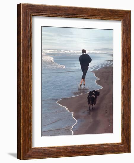 Presidential Candidate Bobby Kennedy and His Dog, Freckles, Running on Beach-Bill Eppridge-Framed Photographic Print