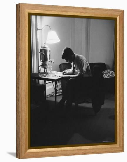 Presidential Candidate John F. Kennedy Makes Last Minute Notes in at Democratic National Convention-Hank Walker-Framed Premier Image Canvas