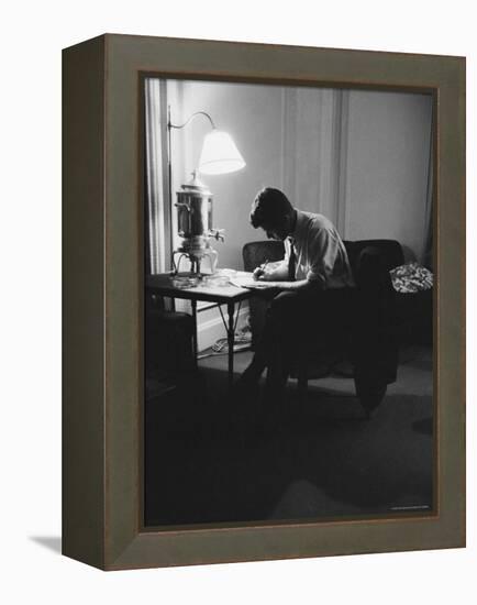 Presidential Candidate John F. Kennedy Makes Last Minute Notes in at Democratic National Convention-Hank Walker-Framed Premier Image Canvas