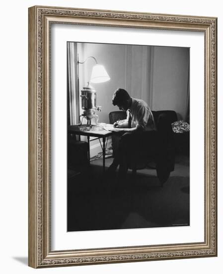 Presidential Candidate John F. Kennedy Makes Last Minute Notes in at Democratic National Convention-Hank Walker-Framed Photographic Print