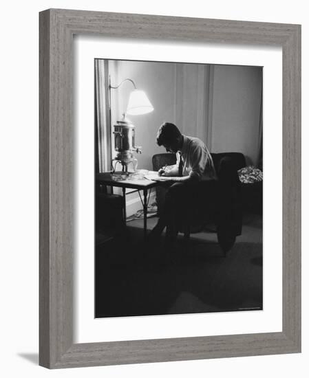 Presidential Candidate John F. Kennedy Makes Last Minute Notes in at Democratic National Convention-Hank Walker-Framed Photographic Print