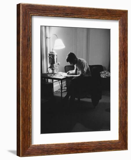 Presidential Candidate John F. Kennedy Makes Last Minute Notes in at Democratic National Convention-Hank Walker-Framed Photographic Print