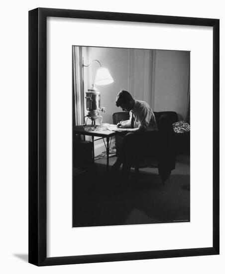 Presidential Candidate John F. Kennedy Makes Last Minute Notes in at Democratic National Convention-Hank Walker-Framed Photographic Print