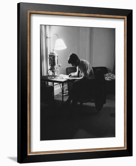 Presidential Candidate John F. Kennedy Makes Last Minute Notes in at Democratic National Convention-Hank Walker-Framed Photographic Print