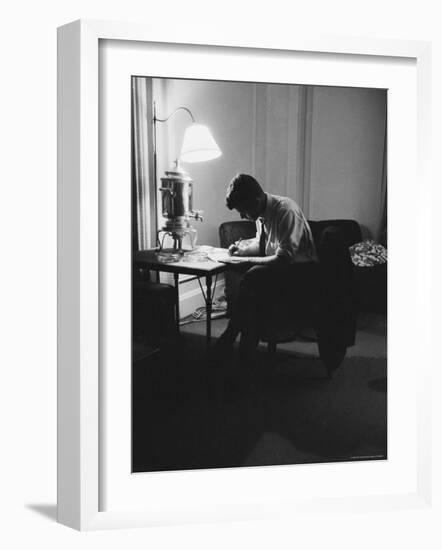 Presidential Candidate John F. Kennedy Makes Last Minute Notes in at Democratic National Convention-Hank Walker-Framed Photographic Print