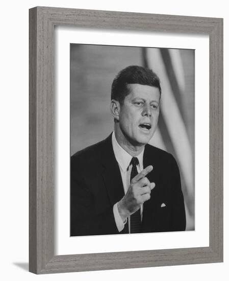 Presidential Candidate John F. Kennedy Speaking During a Debate-Ed Clark-Framed Photographic Print