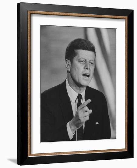 Presidential Candidate John F. Kennedy Speaking During a Debate-Ed Clark-Framed Photographic Print