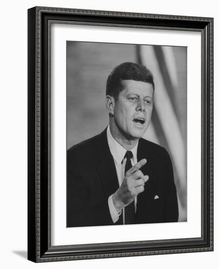 Presidential Candidate John F. Kennedy Speaking During a Debate-Ed Clark-Framed Photographic Print