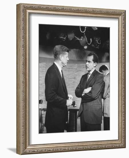 Presidential Candidate John F. Kennedy Speaking to Fellow Candidate Richard M. Nixon-Ed Clark-Framed Photographic Print