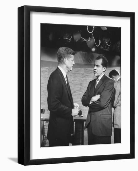 Presidential Candidate John F. Kennedy Speaking to Fellow Candidate Richard M. Nixon-Ed Clark-Framed Photographic Print