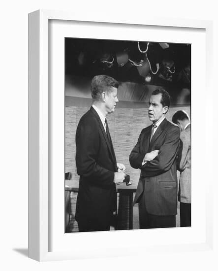 Presidential Candidate John F. Kennedy Speaking to Fellow Candidate Richard M. Nixon-Ed Clark-Framed Photographic Print