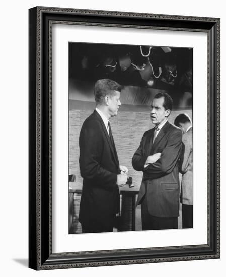 Presidential Candidate John F. Kennedy Speaking to Fellow Candidate Richard M. Nixon-Ed Clark-Framed Photographic Print