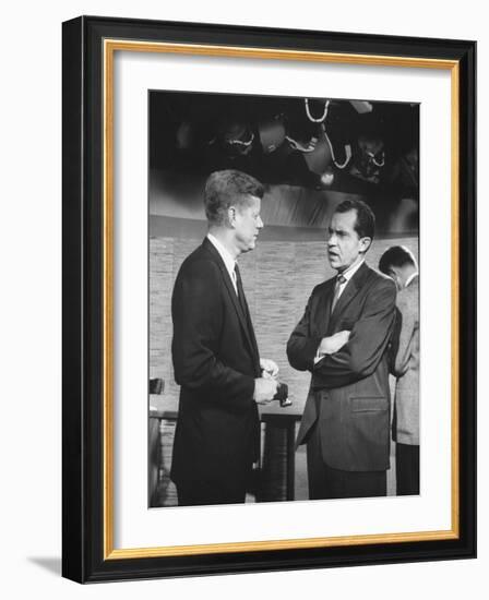 Presidential Candidate John F. Kennedy Speaking to Fellow Candidate Richard M. Nixon-Ed Clark-Framed Photographic Print