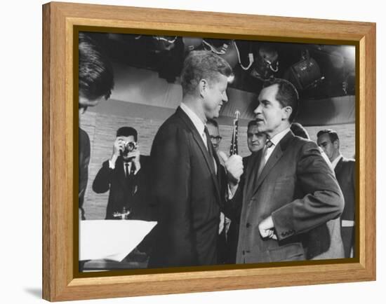Presidential Candidate John F. Kennedy Speaking to Fellow Candidate Richard M. Nixon-Ed Clark-Framed Premier Image Canvas