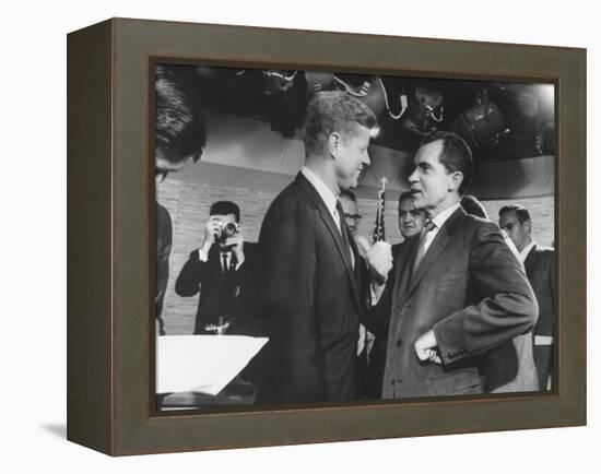 Presidential Candidate John F. Kennedy Speaking to Fellow Candidate Richard M. Nixon-Ed Clark-Framed Premier Image Canvas