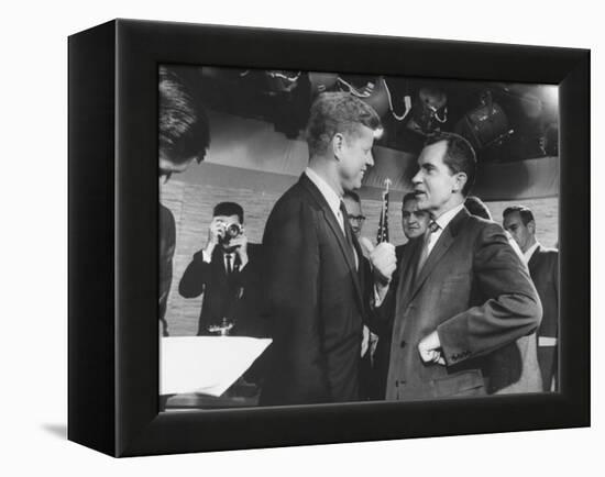 Presidential Candidate John F. Kennedy Speaking to Fellow Candidate Richard M. Nixon-Ed Clark-Framed Premier Image Canvas