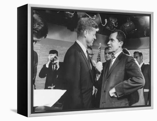 Presidential Candidate John F. Kennedy Speaking to Fellow Candidate Richard M. Nixon-Ed Clark-Framed Premier Image Canvas