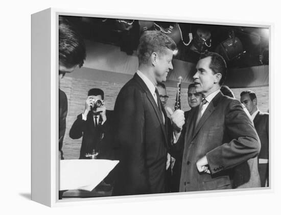 Presidential Candidate John F. Kennedy Speaking to Fellow Candidate Richard M. Nixon-Ed Clark-Framed Premier Image Canvas