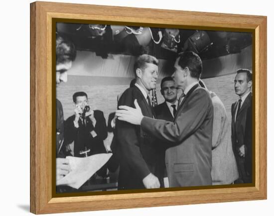 Presidential Candidate John F. Kennedy Speaking to Fellow Candidate Richard M. Nixon-Ed Clark-Framed Premier Image Canvas