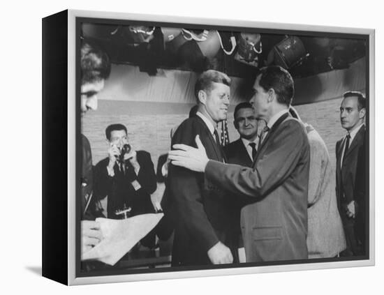 Presidential Candidate John F. Kennedy Speaking to Fellow Candidate Richard M. Nixon-Ed Clark-Framed Premier Image Canvas