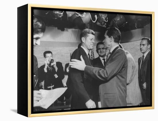 Presidential Candidate John F. Kennedy Speaking to Fellow Candidate Richard M. Nixon-Ed Clark-Framed Premier Image Canvas