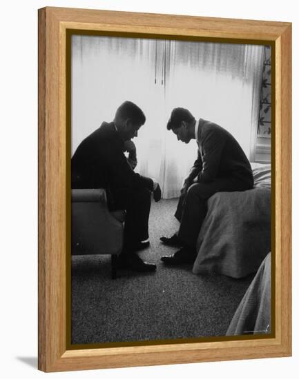 Presidential Candidate John Kennedy Conferring with Brother and Campaign Organizer Bobby Kennedy-Hank Walker-Framed Premier Image Canvas