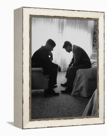 Presidential Candidate John Kennedy Conferring with Brother and Campaign Organizer Bobby Kennedy-Hank Walker-Framed Premier Image Canvas