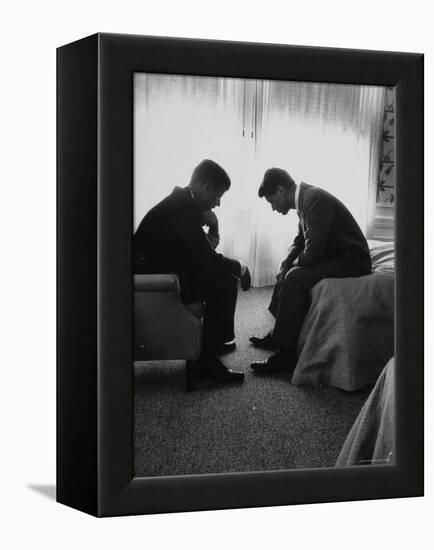 Presidential Candidate John Kennedy Conferring with Brother and Campaign Organizer Bobby Kennedy-Hank Walker-Framed Premier Image Canvas