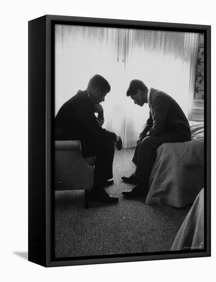 Presidential Candidate John Kennedy Conferring with Brother and Campaign Organizer Bobby Kennedy-Hank Walker-Framed Premier Image Canvas