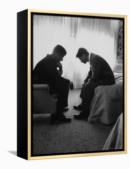 Presidential Candidate John Kennedy Conferring with Brother and Campaign Organizer Bobby Kennedy-Hank Walker-Framed Premier Image Canvas