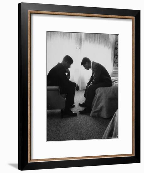 Presidential Candidate John Kennedy Conferring with Brother and Campaign Organizer Bobby Kennedy-Hank Walker-Framed Premium Photographic Print