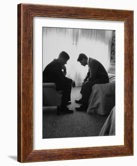 Presidential Candidate John Kennedy Conferring with Brother and Campaign Organizer Bobby Kennedy-Hank Walker-Framed Premium Photographic Print