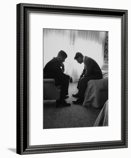 Presidential Candidate John Kennedy Conferring with Brother and Campaign Organizer Bobby Kennedy-Hank Walker-Framed Premium Photographic Print