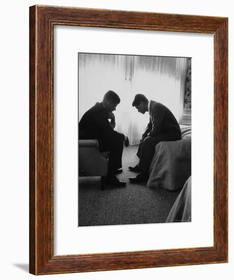 Presidential Candidate John Kennedy Conferring with Brother and Campaign Organizer Bobby Kennedy-Hank Walker-Framed Premium Photographic Print