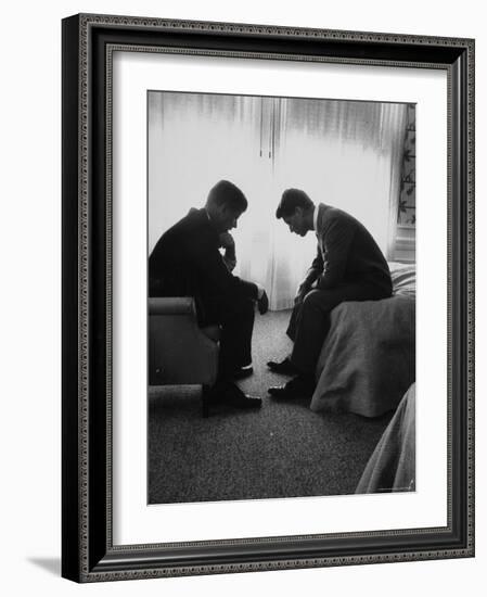 Presidential Candidate John Kennedy Conferring with Brother and Campaign Organizer Bobby Kennedy-Hank Walker-Framed Premium Photographic Print