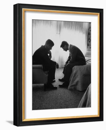 Presidential Candidate John Kennedy Conferring with Brother and Campaign Organizer Bobby Kennedy-Hank Walker-Framed Premium Photographic Print