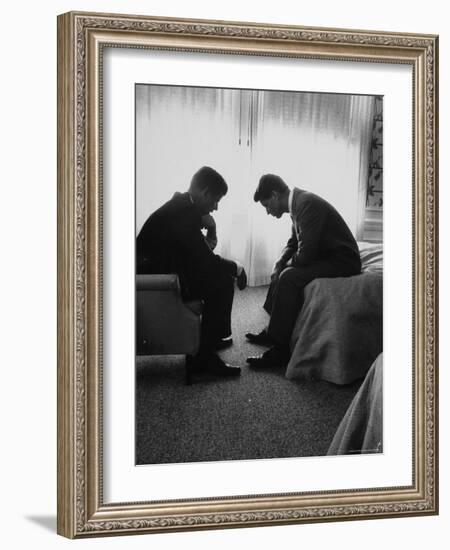 Presidential Candidate John Kennedy Conferring with Brother and Campaign Organizer Bobby Kennedy-Hank Walker-Framed Photographic Print