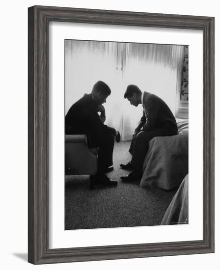 Presidential Candidate John Kennedy Conferring with Brother and Campaign Organizer Bobby Kennedy-Hank Walker-Framed Photographic Print