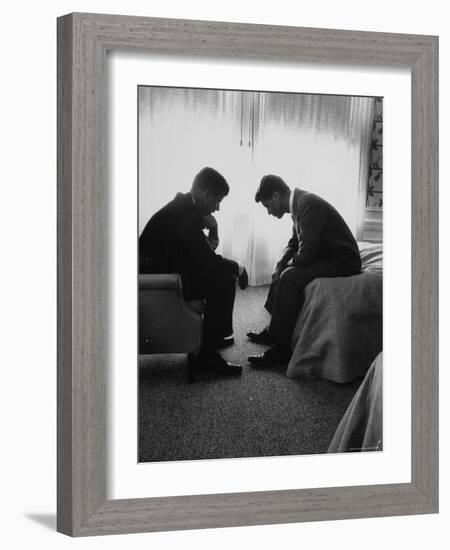 Presidential Candidate John Kennedy Conferring with Brother and Campaign Organizer Bobby Kennedy-Hank Walker-Framed Photographic Print