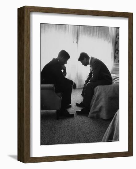 Presidential Candidate John Kennedy Conferring with Brother and Campaign Organizer Bobby Kennedy-Hank Walker-Framed Photographic Print