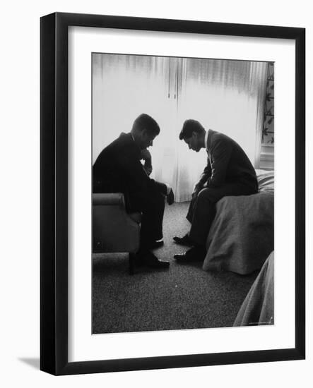 Presidential Candidate John Kennedy Conferring with Brother and Campaign Organizer Bobby Kennedy-Hank Walker-Framed Photographic Print