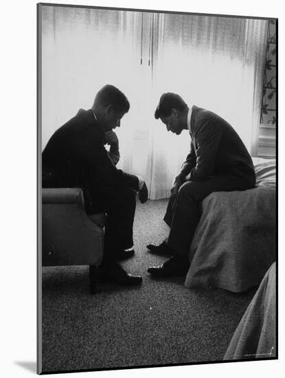 Presidential Candidate John Kennedy Conferring with Brother and Campaign Organizer Bobby Kennedy-Hank Walker-Mounted Photographic Print
