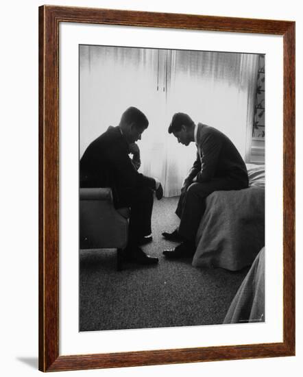 Presidential Candidate John Kennedy Conferring with Brother and Campaign Organizer Bobby Kennedy-Hank Walker-Framed Photographic Print