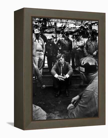 Presidential Candidate, Sen. John Kennedy Chatting with Miners, Campaigning During Primaries-Hank Walker-Framed Premier Image Canvas