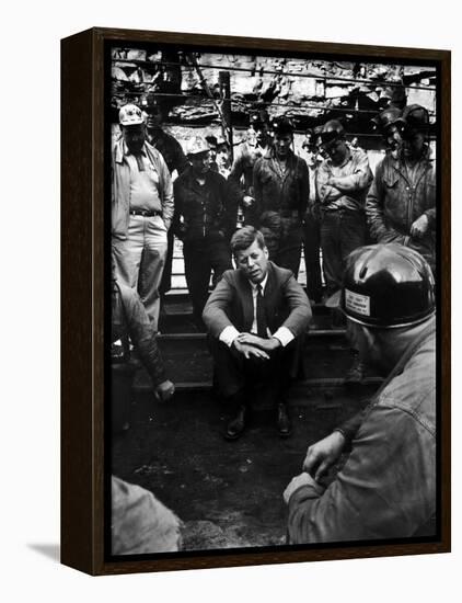 Presidential Candidate, Sen. John Kennedy Chatting with Miners, Campaigning During Primaries-Hank Walker-Framed Premier Image Canvas