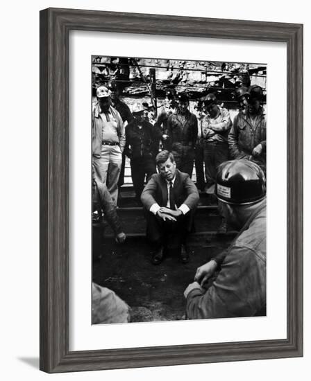 Presidential Candidate, Sen. John Kennedy Chatting with Miners, Campaigning During Primaries-Hank Walker-Framed Photographic Print