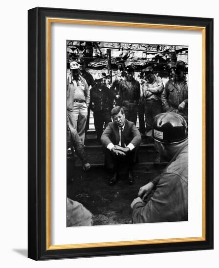 Presidential Candidate, Sen. John Kennedy Chatting with Miners, Campaigning During Primaries-Hank Walker-Framed Photographic Print